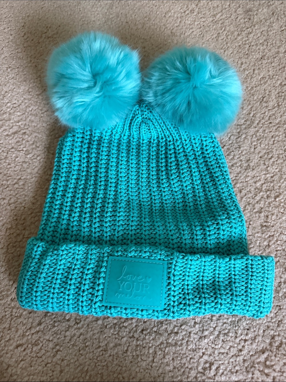 Love Your Melon Turquoise Double Pom Beanie